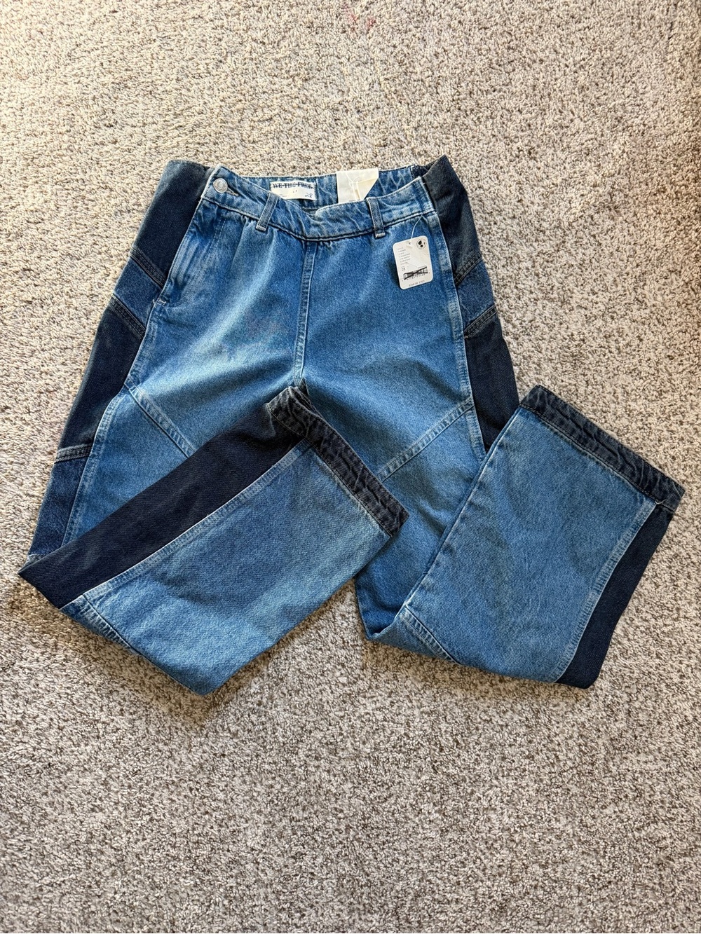Free People We The Free Two-Tone Blue Panel Jeans - Picture 2 of 6